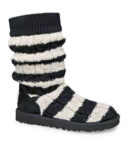 UGG Classic Tall Stripe Cable Knit Black Cream Boots1.jpg
