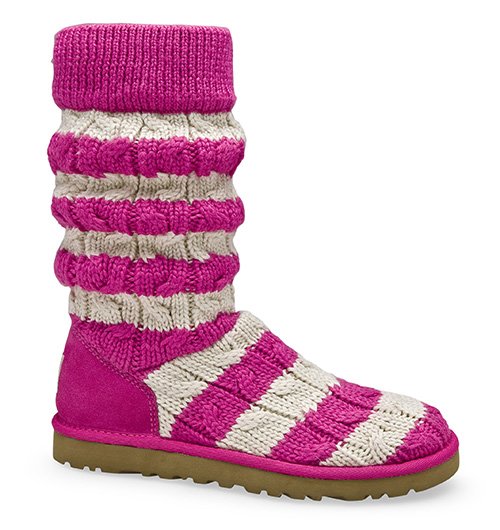 UGG Classic Tall Stripe Cable Knit Fuchsia Cream Boots4.jpg