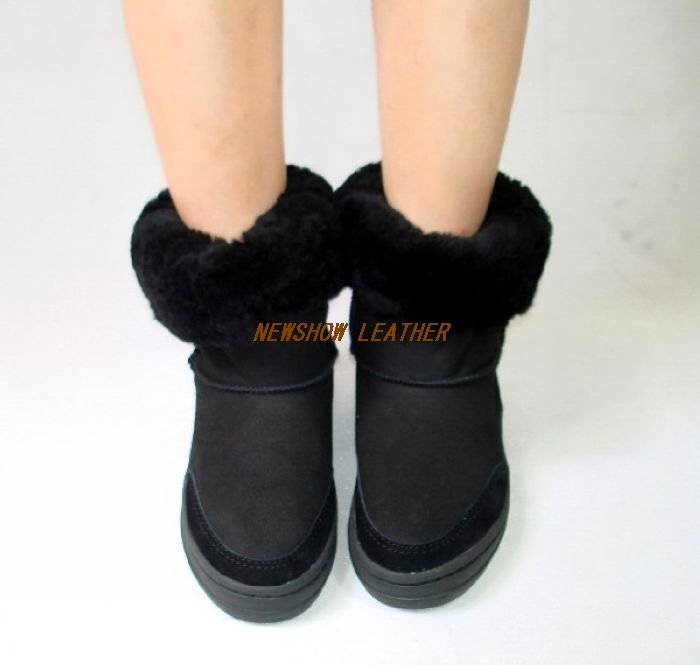 Sheepskin Suede Fleece Rubber Sole Car Suture Winter Ankle Boots