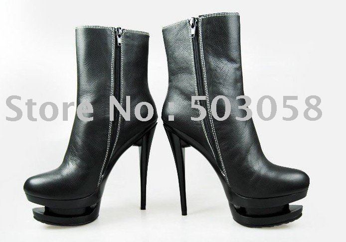 Calfskin 4.5CM Water Table 14CM Heels Zipper Sexy Ankle Boots