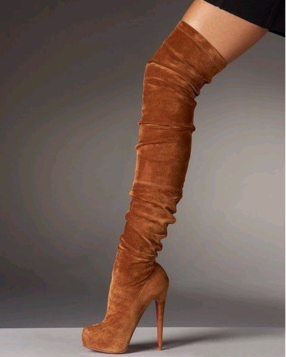 High Heel Suede Brown Women's Knee High Boots