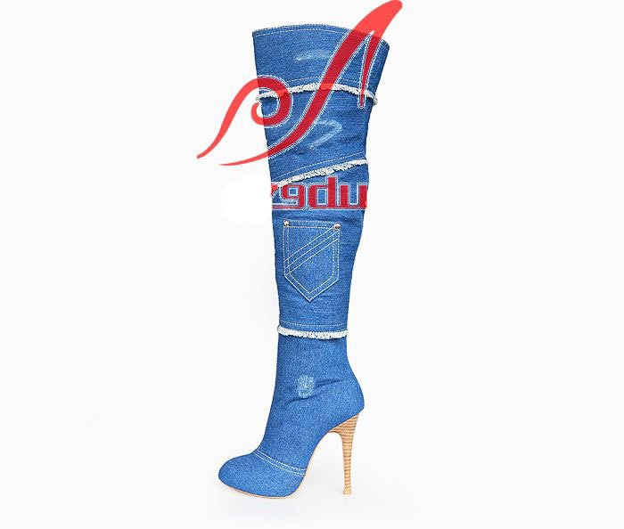 Jean High Heels Winter Women's Knee High Boots