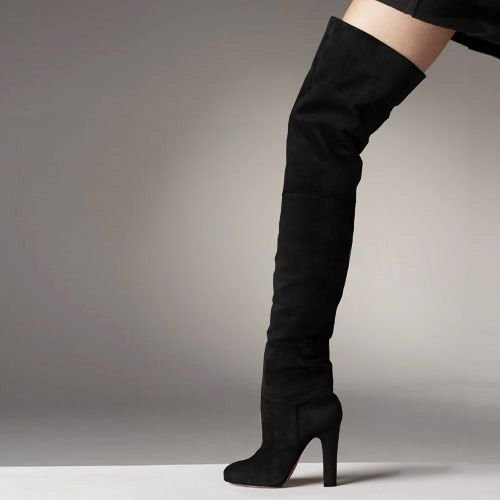 Suede Black Sexy Women's Knee High Boots