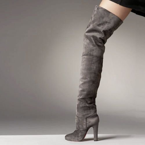 Grey Suede High Quality Women's Knee High Boots