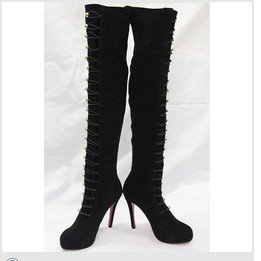 Genuine Leather Black Lace-up Women's Knee High Boots