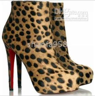 Ankle High Heel Leopard Snow Boots