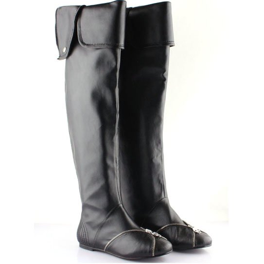 Brand New Lady Fashion Genuine Leather Knee Flats Thigh High Boots