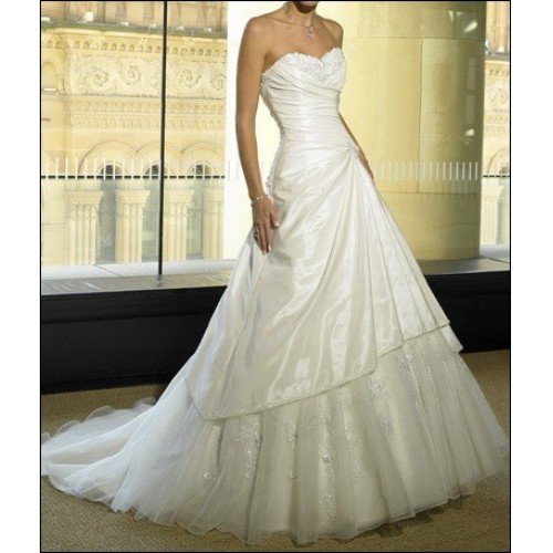 Sleeveless Floor-length Stain & Lace Wedding Dress
