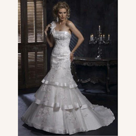 Fashion Lace Up One-Shoulder Embroidery Wedding Dresses