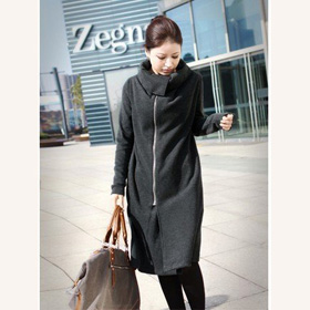 Woolen Can Turndown Collar Zipper Long Type Ladies' Blouses & Tops