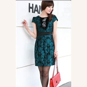 Short Sleeve Beading Decorative Pattern Siamesed Above Knee Ladies' Blouses & Tops