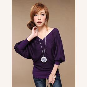 Bamboo Fiber Loose Design Short Sleeve V-neck Ladies' Blouses & Tops