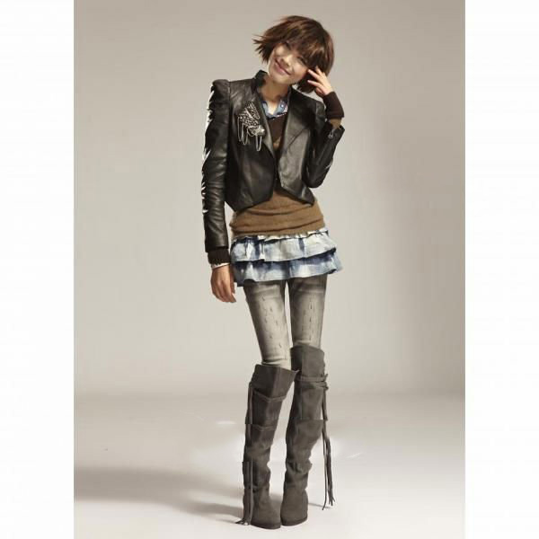 Ruched Genuine Leather Long Sleeve Women's Jackets & Coats