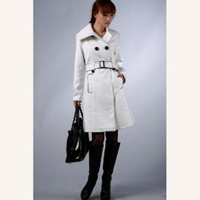 Woolen Double-breasted White Coat
