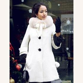 Fox Fur Collar Woolen Long Coat with Belt