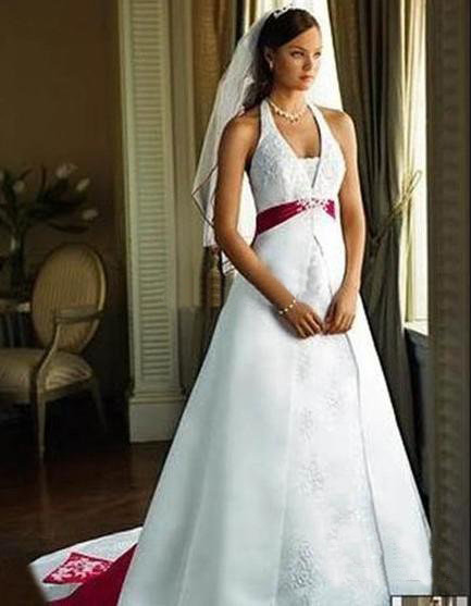 Embroidery Floor-length V-neck Halter Wedding Dresses