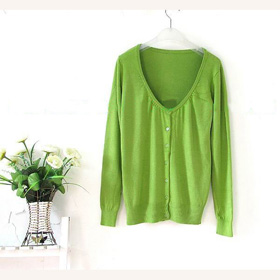 Green Soft Flat Knitted Women's Cardigan