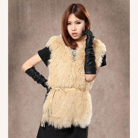 Sheep Fur Sleeveness Short Style Vests & Waistcoats