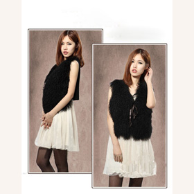 Black Rabbit Fur Sleeveless Vests & Waistcoats