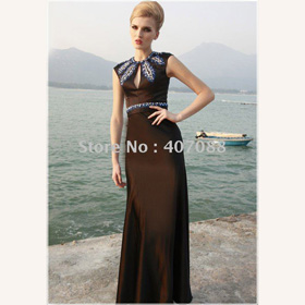 Beaded Slim Sleeveless Career Gown