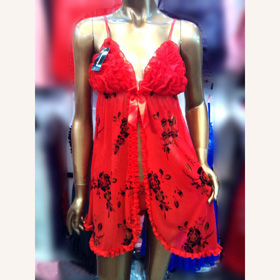Red Spaghetti Straps With Flowers On Lingerie