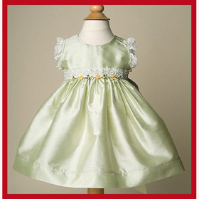 Short Sleeve Dupioni Silk Embroidered Christening Dress