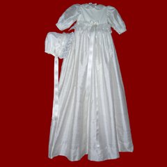 Short Sleeve Embroidered Satin Christening Dress