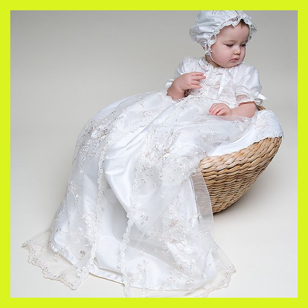 Satin Embroidered Short Sleeve Baby Dresses