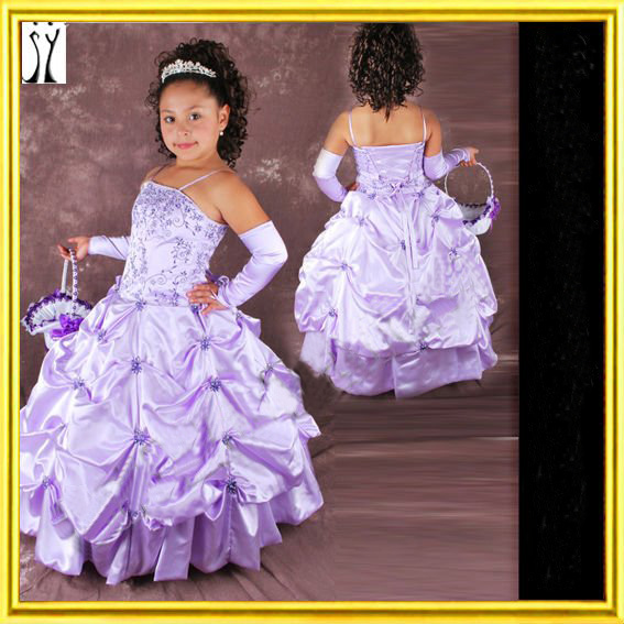 Embroidered Spaghetti Strap Ruffle Taffeta Flower Girl Dress