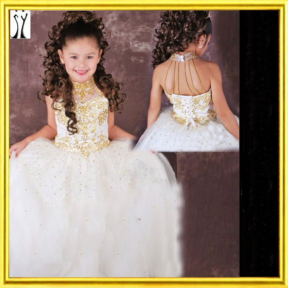 Beaded Ball Gown Satin Baby Princess Flower Girl Dress