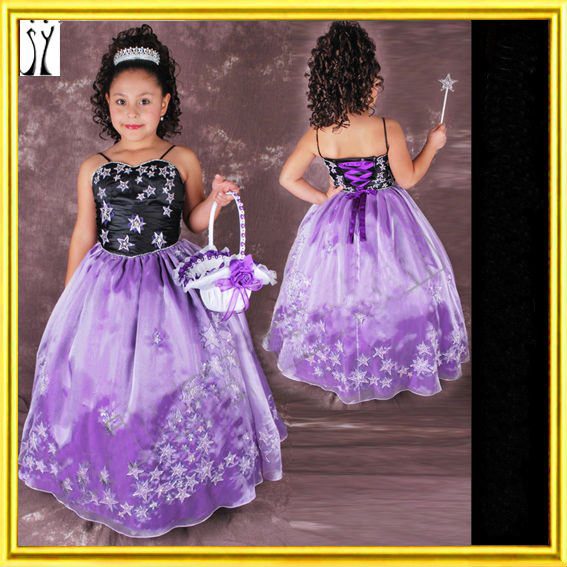 Baby Long Doll-like Emboidered Stars Flower Girl Dress