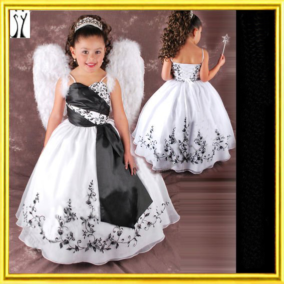 Baby Long Celected Taffeta Embroidered Cute Princess Flower Girl's Dress