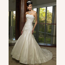 Elegant & Luxurious Matte Satin Strapless Lace-up Floor-length Draped Wedding Dresses