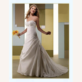 Taffeta Strapless Floor-length Cascading Ruffl Cathedral Train Wedding Dresses
