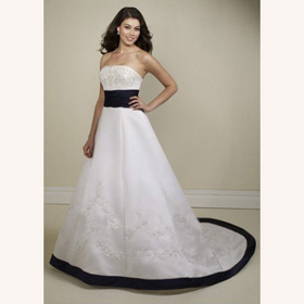 Satin Strapless Empire Formal Bodice Ribbons Floor-length Embroidery A-line Wedding Dress