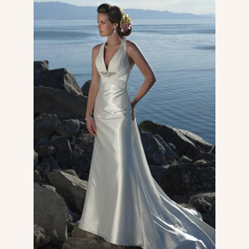 Straps Floor-length Backless Sexy V-neck Jewel Classic & Timeless Satin Wedding Dresses