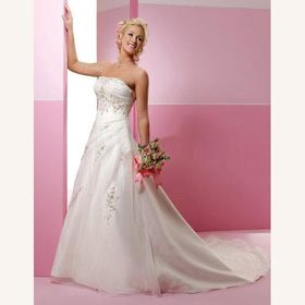 Sexy Strapless Lace-up Floor-length Backless Stain Jewel A-line Wedding Dresses