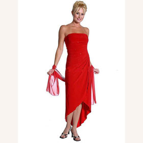 AsChic & Modern Taffeta Strapless Asymmetrical Side-Draped Jewel Cocktail Dress