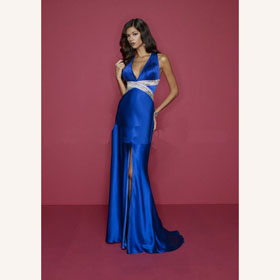 Straps Floor-length Sexy V-neck Sashes Crystal Chic & Modern Matte Satin Cocktail Dress