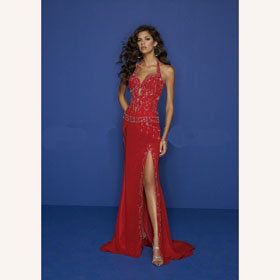 Satin Straps V-neck Floor-length Split-side Column Crystal Dresses