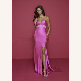 Taffeta Spaghetti Straps V-neck Floor-length Beading Column Cocktail Dress