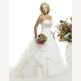 Sexy Organza Strapless Halter White Floor-length Court Train Wedding Dresses