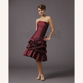 Chic & Modern Matte Satin Cascading Ruffle Strapless Knee-length Column Evening Dresses