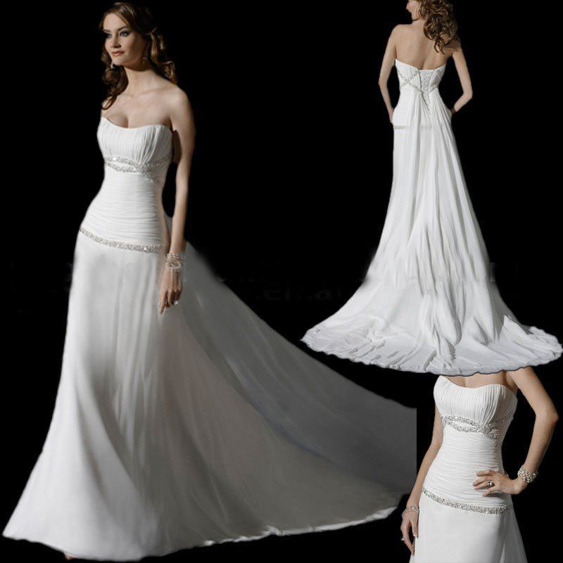White A-line Strapless Chiffon Floor-length Wedding Dresses