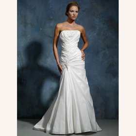 Sexy Strapless Sleeveless Sheath Lace-up Blackless Embroidery Taffeta Court Train Wedding Dress