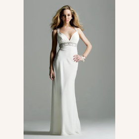 Deep V-neck Backless Sequins Straps Ankle-length Taffeta Wedding Dress