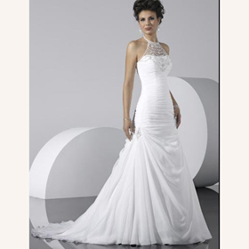 Satin Lace-up Sheath Straps Sleeveless Cascading Scalloped-Edge Wedding Dress