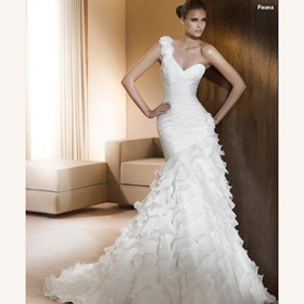 Chiffon One Shoulder V-neck Stratified Sheath Charming Floor-length Wedding Dress