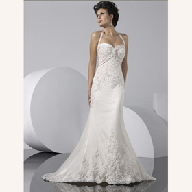 Satin Straps Lace-up Blackless Floor-Length Embroidery Mermaid Wedding Dresses
