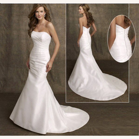 Satin Sexy Sweetheart Strapless Sheath Lace-up Court Train Wedding Dresses